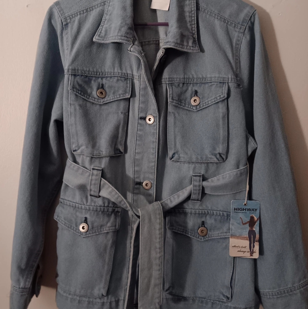 Denim belted jacket NWT